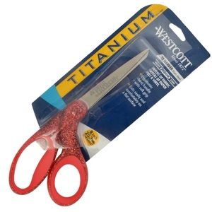 NEW Westcott Titanium Bonded 8 Inch Sewing Scissor Scrapbook Paper Red Glitter